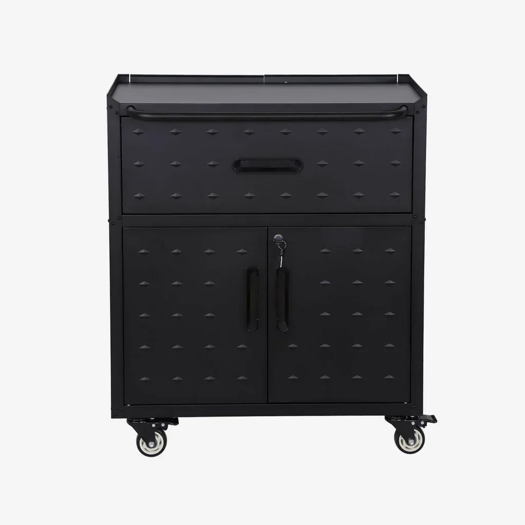 Meuble bas garage Bobby 1 tiroir 2 portes acier noir roulettes