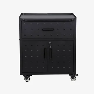 Mobile basso garage Bobby 1 cassetto 2 ante acciaio nero con ruote