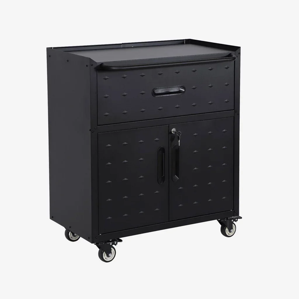 Meuble bas garage Bobby 1 tiroir 2 portes acier noir roulettes