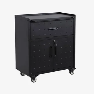 Mobile basso garage Bobby 1 cassetto 2 ante acciaio nero con ruote