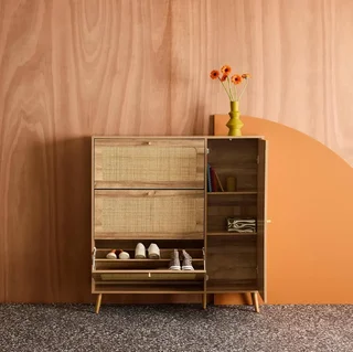 Mueble zapatero 3 puertas ratán madera Boho 21 pares