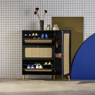 Zapatero 3 Puertas Ratán Madera 21 Pares Estilo Boho