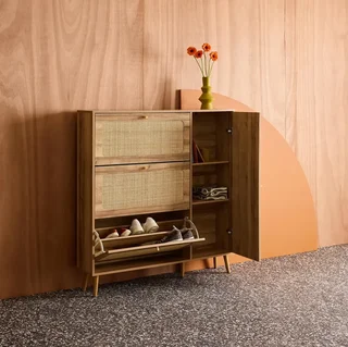 Mueble zapatero 3 puertas ratán madera Boho 21 pares