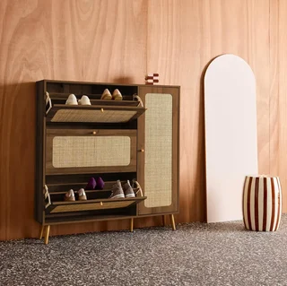Mueble zapatero 3 puertas ratán madera Boho 21 pares
