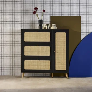 Zapatero 3 Puertas Ratán Madera 21 Pares Estilo Boho