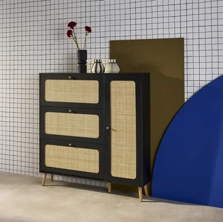 Zapatero 3 Puertas Ratán Madera 21 Pares Estilo Boho