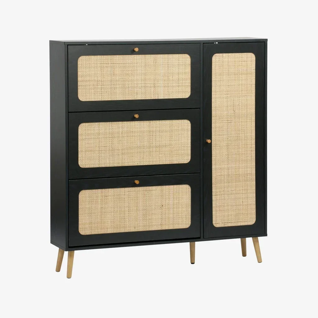 Zapatero 3 Puertas Ratán Madera 21 Pares Estilo Boho