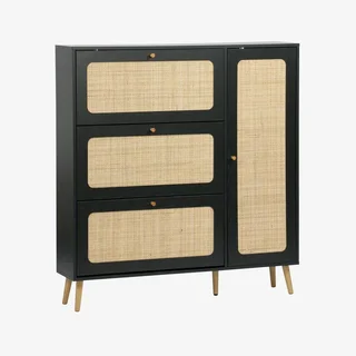 Zapatero 3 Puertas Ratán Madera 21 Pares Estilo Boho