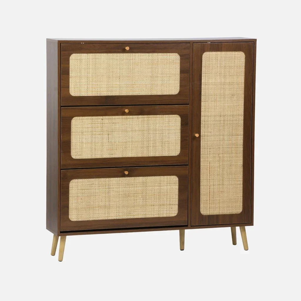 Mueble zapatero 3 puertas ratán madera Boho 21 pares
