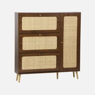 Mueble zapatero 3 puertas ratán madera Boho 21 pares