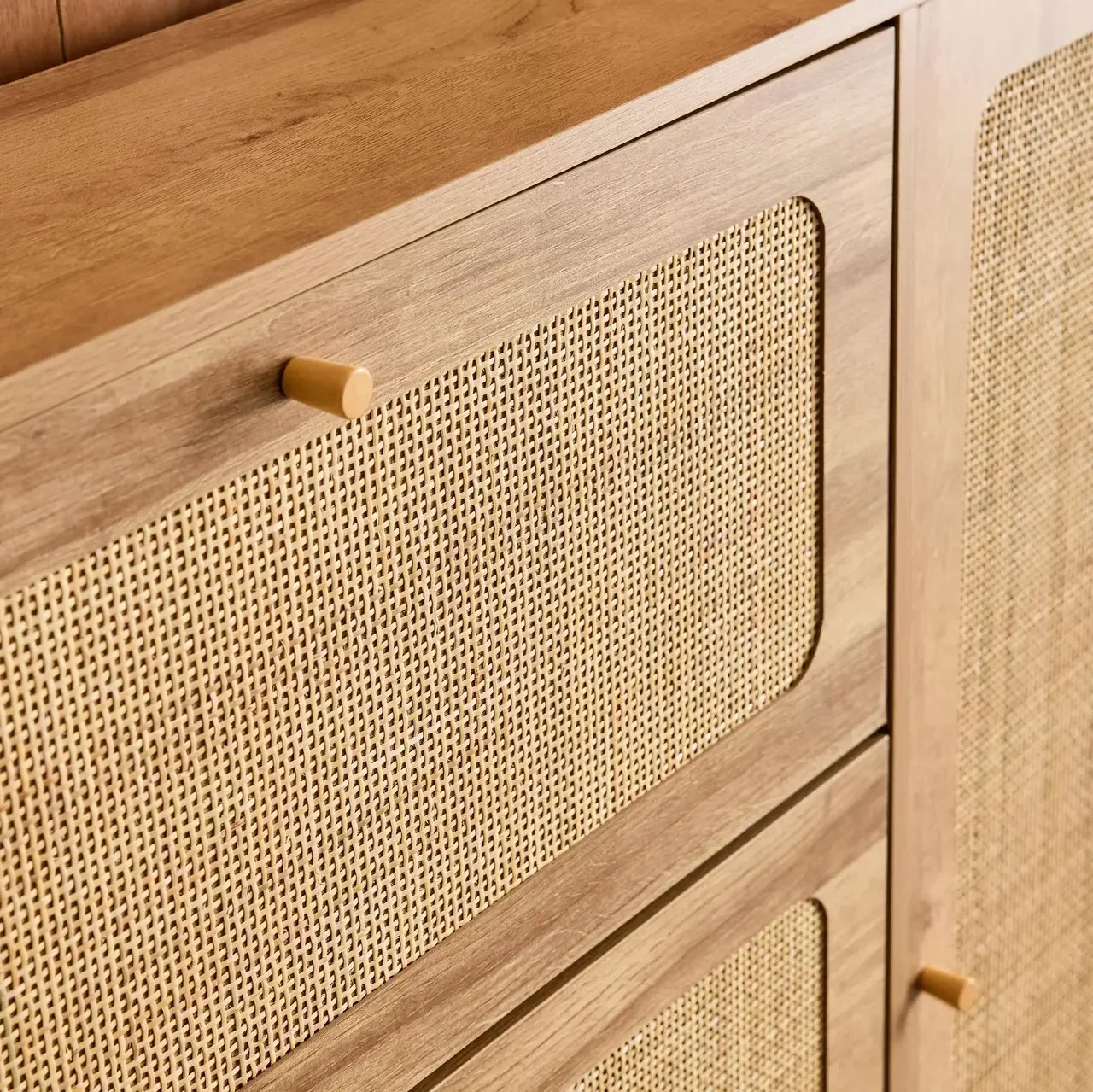 Mueble zapatero 3 puertas ratán madera Boho 21 pares