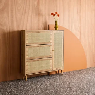 Mueble zapatero 3 puertas ratán madera Boho 21 pares