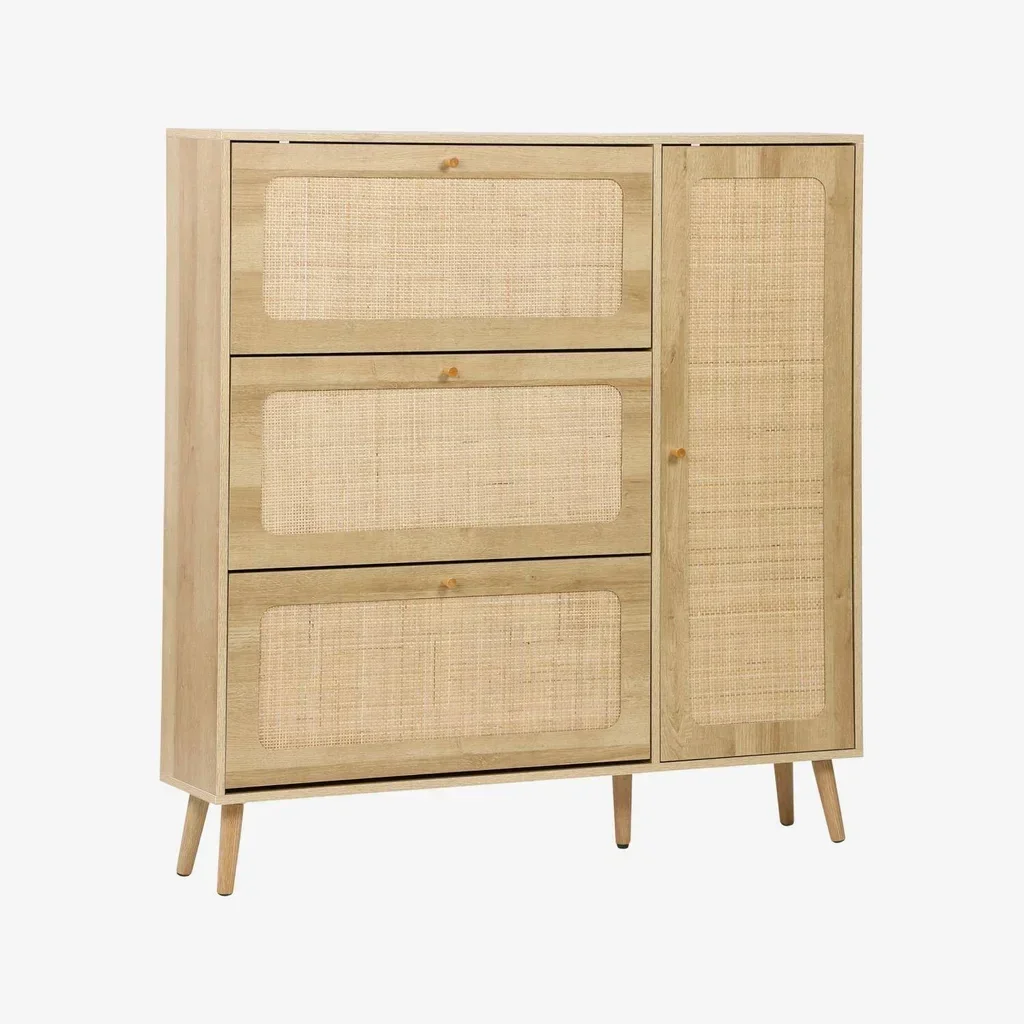 Mueble zapatero 3 puertas ratán madera Boho 21 pares