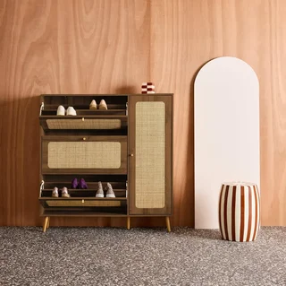 Mueble zapatero 3 puertas ratán madera Boho 21 pares