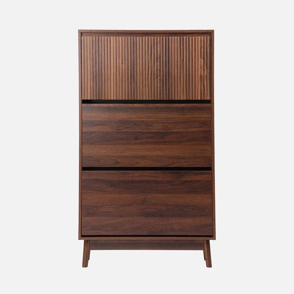 Meuble à chaussures scandinave 3 portes abattantes bois clair
