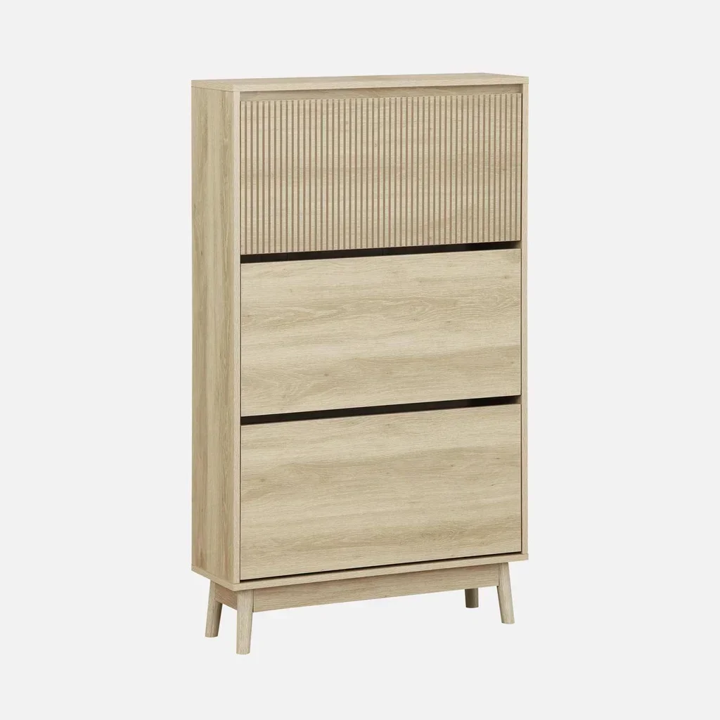 Meuble à chaussures scandinave 3 portes bois clair 18 paires