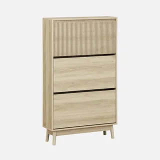 Meuble à chaussures scandinave 3 portes bois clair 18 paires