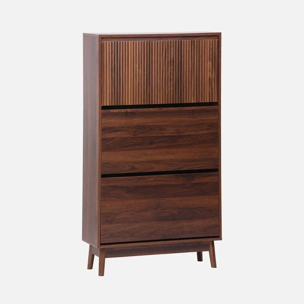 Meuble à chaussures scandinave 3 portes abattantes bois clair