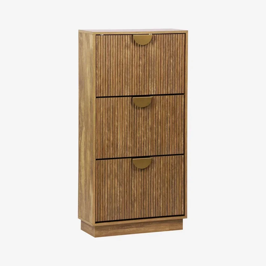 Meuble à chaussures 3 portes bois manguier strié Celian
