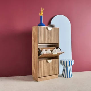 Meuble à chaussures 3 portes bois manguier strié Celian