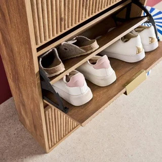 Meuble à chaussures 3 portes bois manguier strié Celian