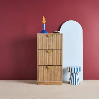 Meuble à chaussures 3 portes bois manguier strié Celian
