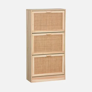 Armário Sapatos 3 Portas Rattan Madeira Natural Vintage Camargue