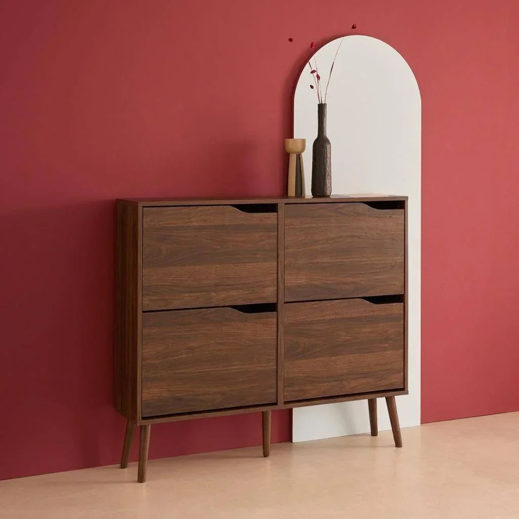 Meuble à chaussures 4 portes bois scandinave Népal entrée