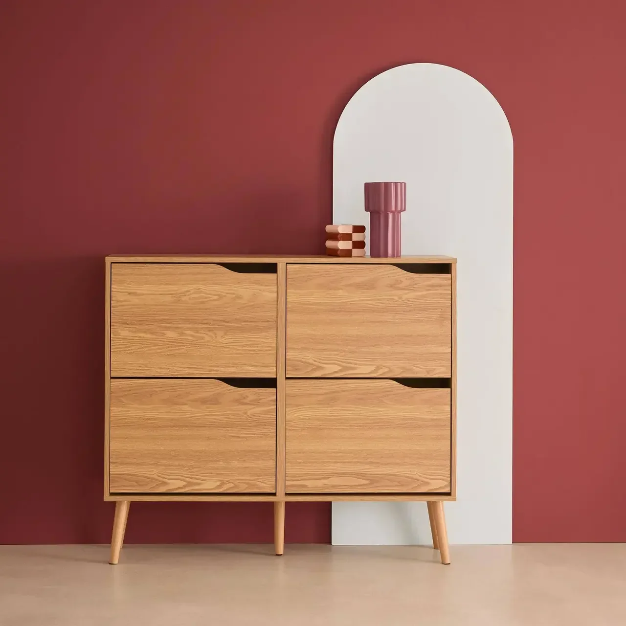 Meuble à chaussures 4 portes abattantes bois style scandinave Népal