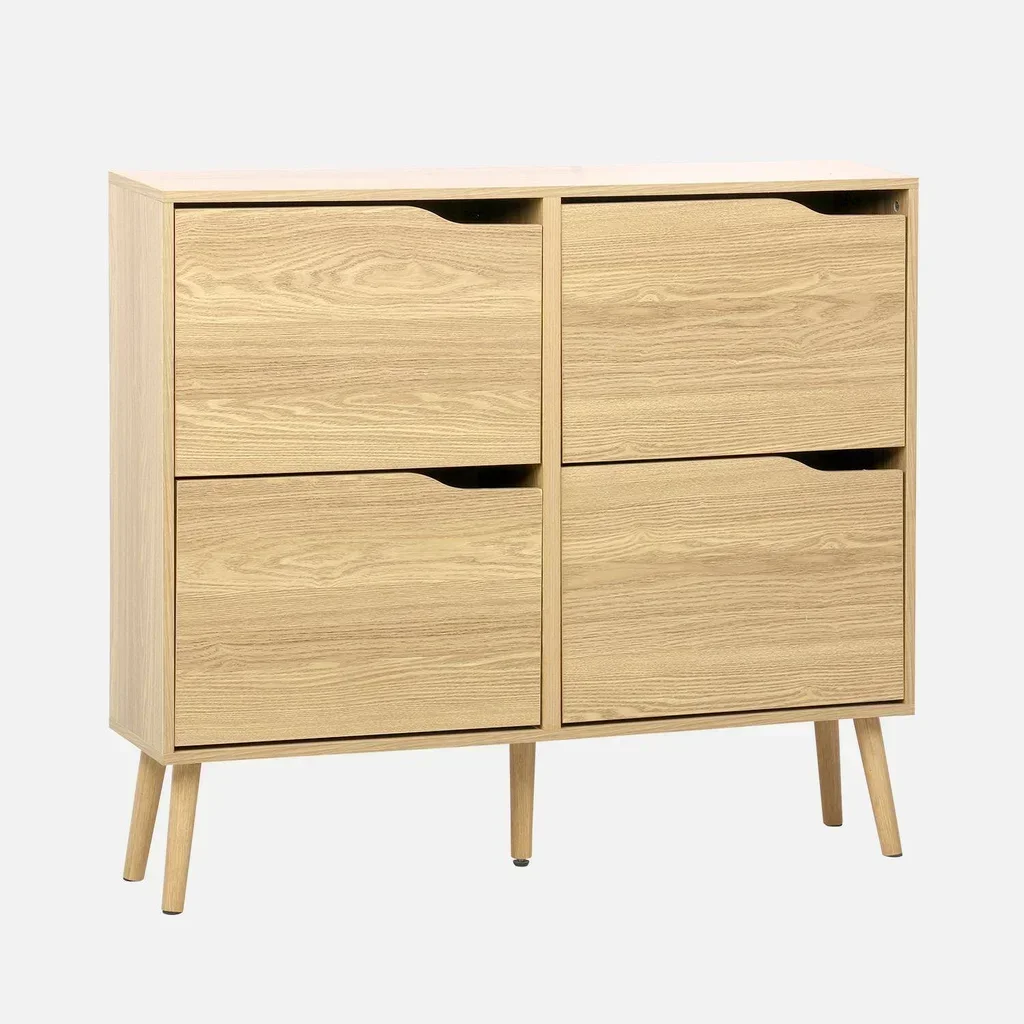 Meuble à chaussures 4 portes abattantes bois style scandinave Népal
