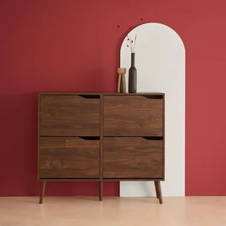 Meuble à chaussures 4 portes bois scandinave Népal entrée