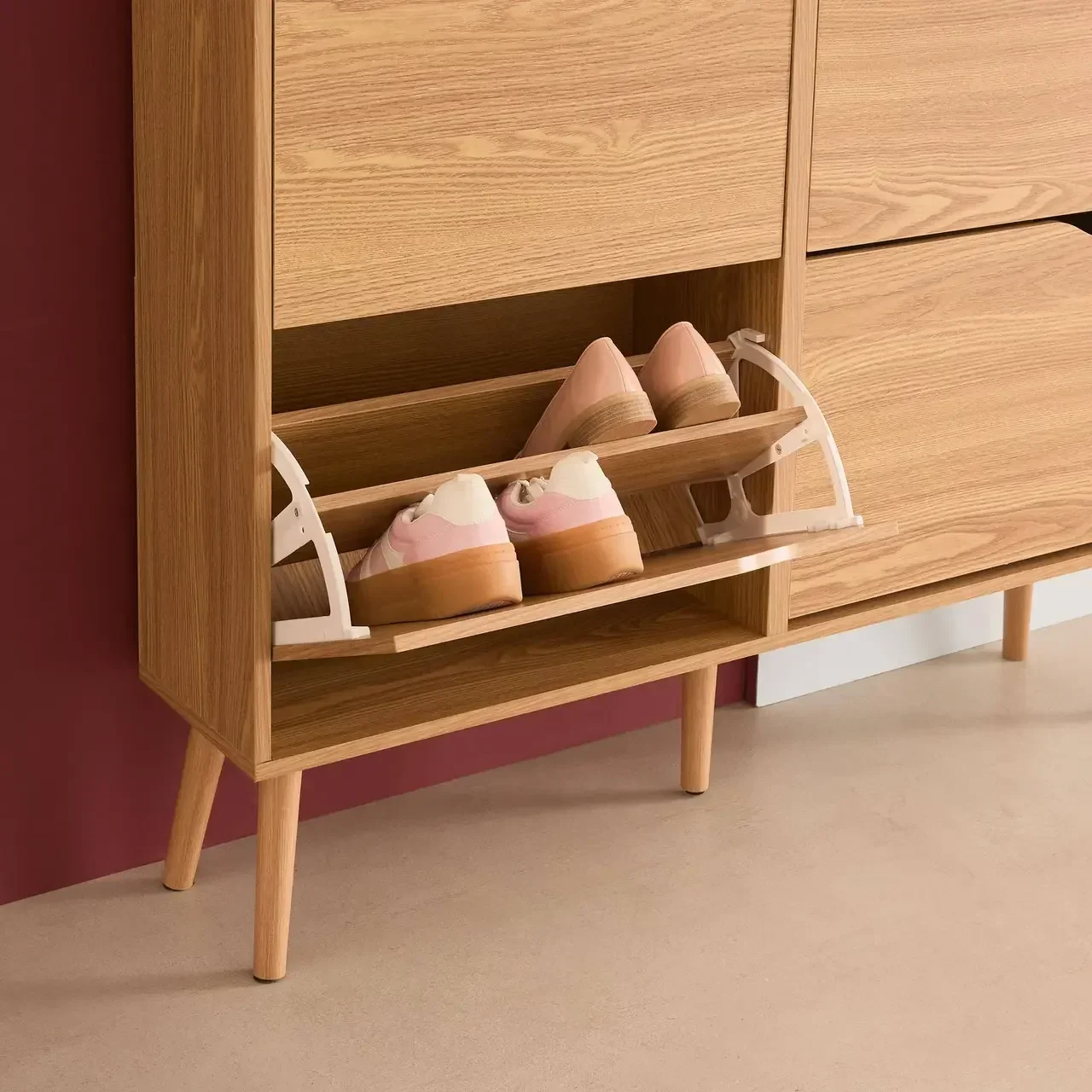 Meuble à chaussures 4 portes abattantes bois style scandinave Népal