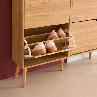 Meuble à chaussures 4 portes abattantes bois style scandinave Népal