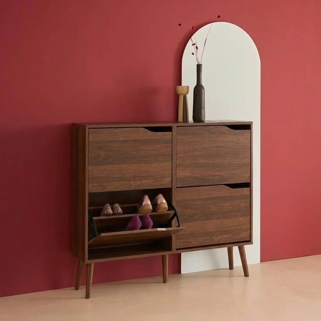 Meuble à chaussures 4 portes bois scandinave Népal entrée