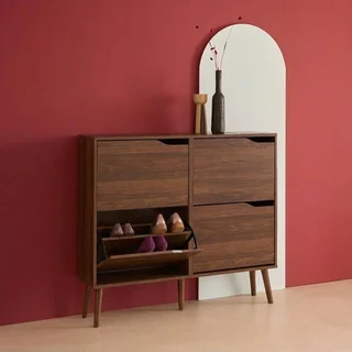 Meuble à chaussures 4 portes bois scandinave Népal entrée