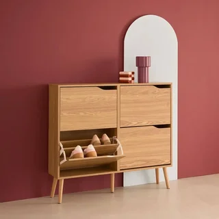 Meuble à chaussures 4 portes abattantes bois style scandinave Népal