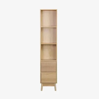 Bad Hochschrank Holz 3 Fächer 2 Schubladen skandinavischer Stil