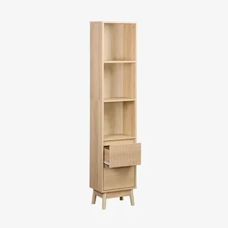 Bad Hochschrank Holz 3 Fächer 2 Schubladen skandinavischer Stil