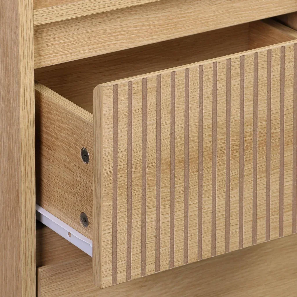 Bad Hochschrank Holz 3 Fächer 2 Schubladen skandinavischer Stil