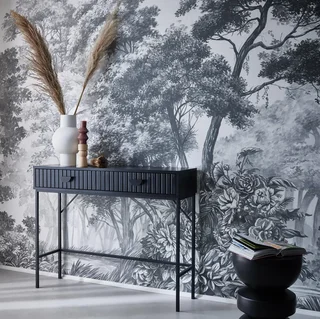 Console noire 2 tiroirs bois strié Bazalt design contemporain