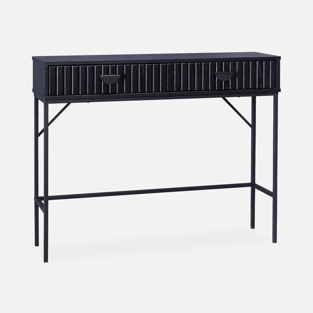 Console noire 2 tiroirs bois strié Bazalt design contemporain