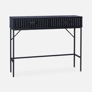 Console noire 2 tiroirs bois strié Bazalt design contemporain