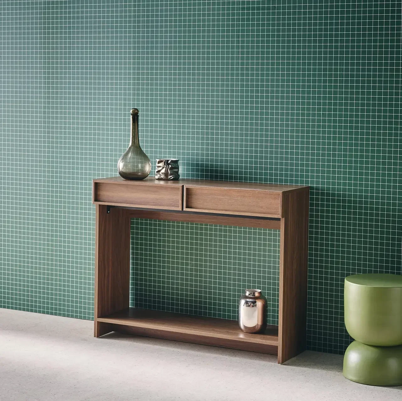 Console Kuba 2 tiroirs étagère bois - Meuble entrée salon design contemporain