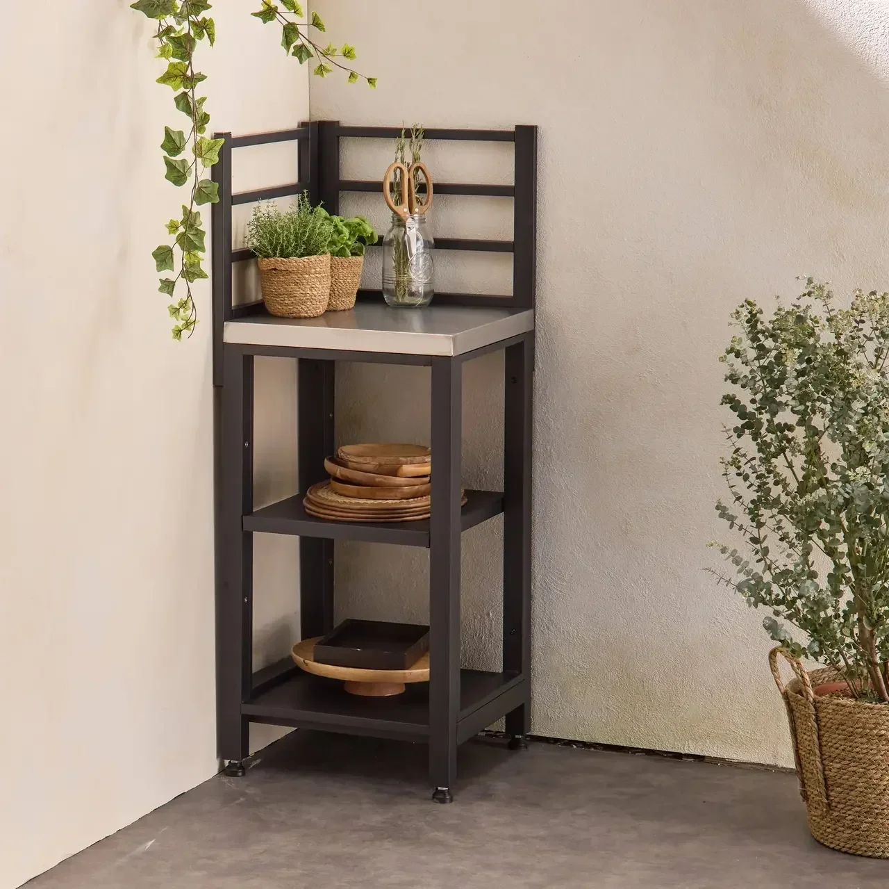 Outdoor kitchen cabinet steel 2 tier 48.5 cm black Grimaud