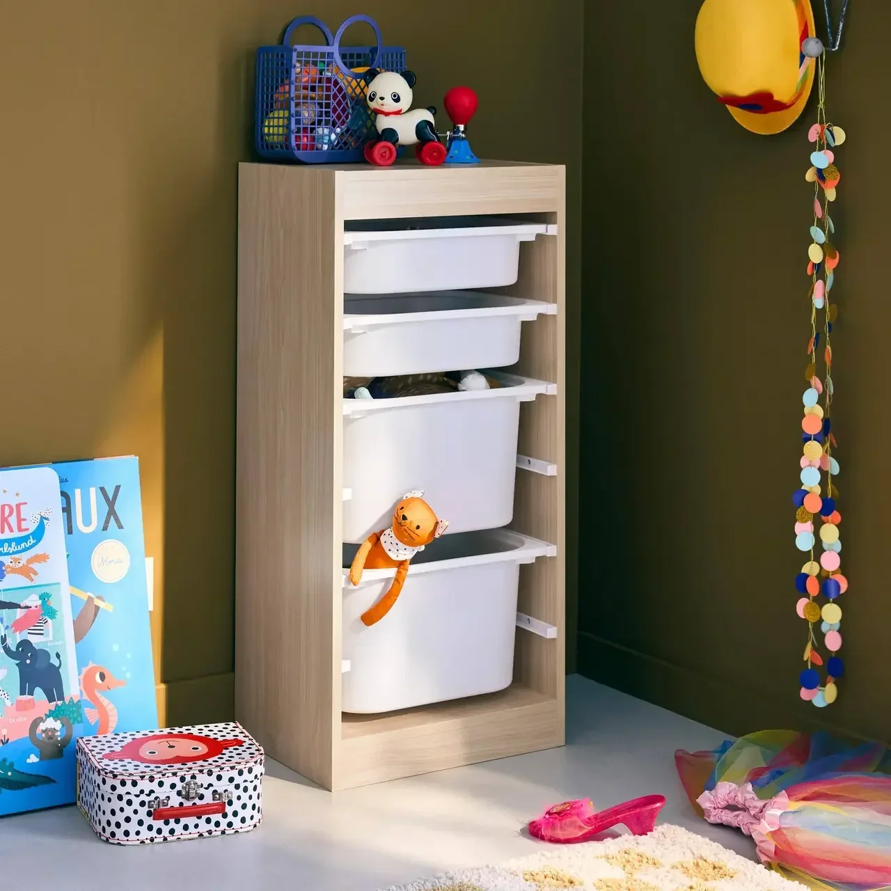 Meuble rangement enfant 4 casiers plastique amovibles jouets livres