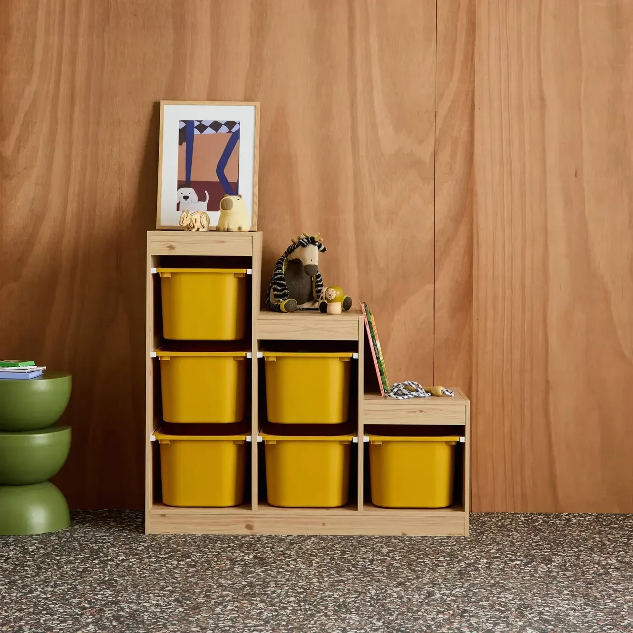Mueble escalera infantil 6 cajones de madera colores