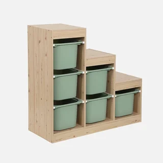 Mueble almacenamiento infantil escalera madera 6 cajas de colores