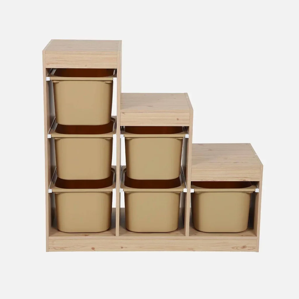 Mueble de almacenamiento escalonado infantil de madera con 6 cajones de colores