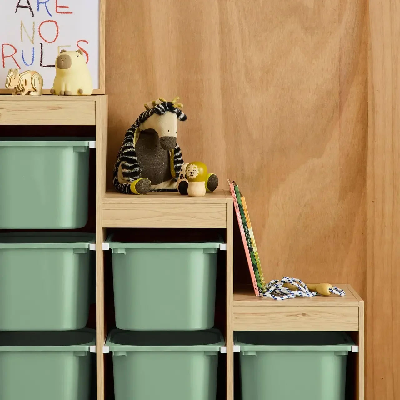 Mueble almacenamiento infantil escalera madera 6 cajas de colores
