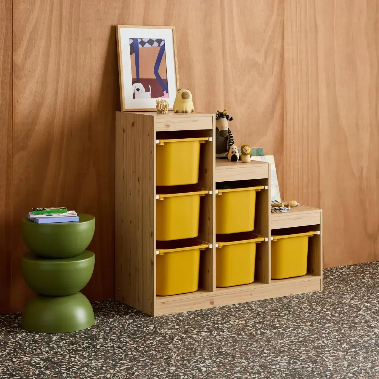 Mueble escalera infantil 6 cajones de madera colores